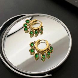 Hoop Earrings Retro Luxury Fashion Green Zircon Tassel Ear Buckles Versatile And Exquisite Small High End Accessories