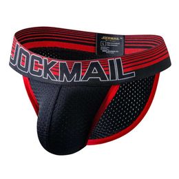 Underpants Jockmail Mesh Sexy Mens Underwear Ice Silk Breathable and Smooth Bikini Summer Q240430