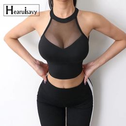 Summer womens mesh patch sports bra running fitness vest gym fitness yoga bra breathable sports top 240430