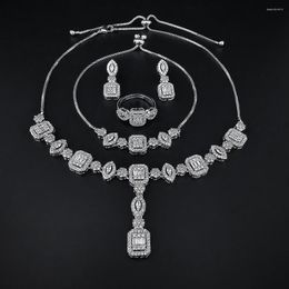 Necklace Earrings Set 4pcs Pack Silver Color Unique Design Bride Jewelry For Women Christmas Gift S007-R007-E007-X007