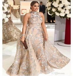 Sequined Appliques Mermaid Overskirt Evening Dresses 2020 New Yousef Aljasmi Dubai Arabic High Neck Plus Size Occasion Prom Party 9613478