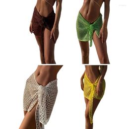 Crocheted Beach Sarong-Pareo-Womens Sexy Semi-Sheer Swimwear Cover-Ups Side Tie Wrap Short Skirt For Swimwear-Beach