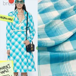 Fabric Blue Plaid Geometric Printed Satin Skirt Shirt Show High Custom Fabric Fashion 2021 Spring and Summer Fabric Type Material d240503