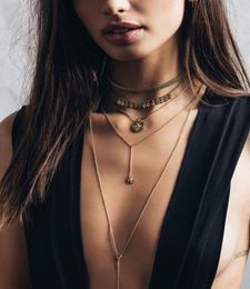 Fashion Brand Punk Metal chain coin chokers necklaces for Women Vintage Jewellery Gold Pendants Necklaces chunky necklace6688704