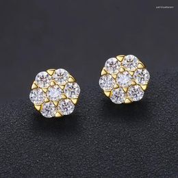 Stud Earrings 1 Pair Moissanite S925 Sterling Silver Round Earring For Men Women Hip Hop Bling Out Rapper Jewellery