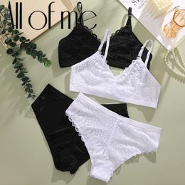 Bras Sets 2PCS Sexy Lace Bra Set Women Transparents Bralette Tops Girls Fashion Brassiere Basic Stretchy Tank Crop Top