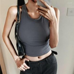 Women's Tanks ITOOLIN Women Casual Hollow Out Tank Tops Y2K Solid Knit Sleeveless Crop Top O-Neck Spring Summer Sexy Sports With Bra Pad