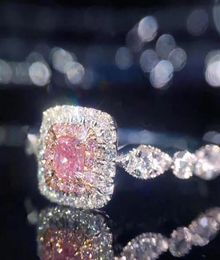Victoria Jewellery 925 Sterling Silver Princess Cut Pink Sapphire Diamond Zirconia Wedding Women Engagement Band Ring wjl26069074266