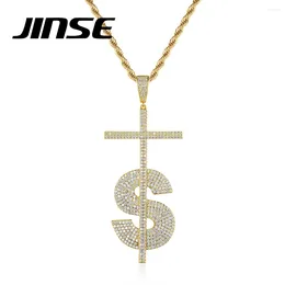 Pendant Necklaces JINSE Hip Hop CZ Rope Chains Letter Money Sign Full Zircon Stone High Quality Men Male Party Jewelry