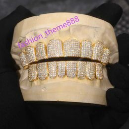 Custom Made Personalized Vvs Vvs1 Moissanite Diamond Mens Hip Hop 14k White Gold Iced Out 18k Gold Plate Grillz Teeth Decoration