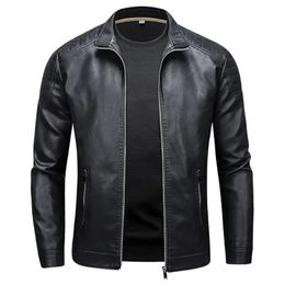 Stand Collar Leather Jacket Mens Fashion Casual Men Slim Korean Version Handsome Clothing 240426