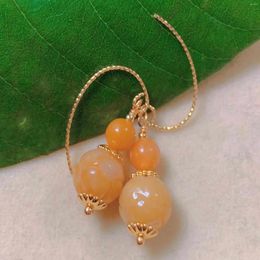 Dangle Earrings Natural Pale Yellow Hetian Jade Canary Stone Beads Gold Ear Hook Clip-on Anniversary Wedding Women Hoop Cuff Party Diamond