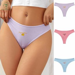 Women's Panties 3 PCS Fruit Print Ribbed Ice Silk Comfort Low Rise Plus Size Sexy T