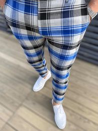 Men's Suits Mens Fashion Plaid Pants Casual Vintage Style Slightly Stretch Dress