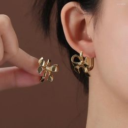 Hoop Earrings High-end Lady Bow Hollow Star Women Ear Buckles Piercing Stud Korea Style Banquet Jewelry