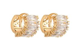 New Fashion Earrings Hoops Real 18K Yellow Gold Plated Top Quality Clear CZ Earrings Studs Hoops for Girls Women1350903