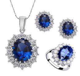 Earrings Necklace Blue Crystal Stone Brides Earring Ring For Women African Jewellery Sets Fashion Wedding7969186