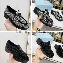Praddas Pada Prax Prd with loafers Satin crystals Classic Women Diamond Loafers Crystal Satin Moccasin Mules Platform Rubber Sole Triangle Outsole Casual 4QUK D16K