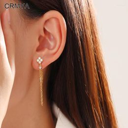 Stud Earrings Crmya Cute Earring For Women Yellow Gold Colour Zirconia Piercing Initial Chain Fashion Jewellery Accessories