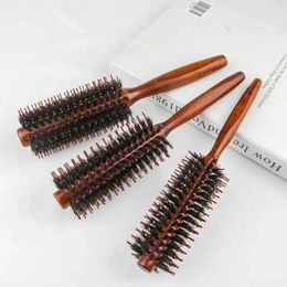 Straight Twill Boar Bristle Round Rolling Brush Wood Handle Round Barrel Hair Curling Brush Hair Comb Hairdressing Tool