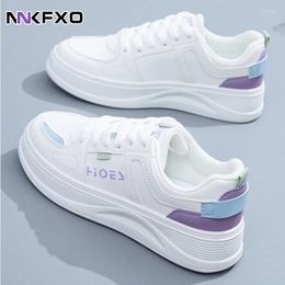 Casual Shoes 2024 Sneakers Women Fashion Lace-up Small White Thick Soled Round Toe Woman Student Board QB032