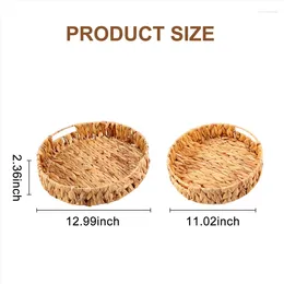 Jewelry Pouches 2Pcs Round Braided Tray Made Of Seagrass Water Hyacinth Set 33cm 28cm Diameter Fruit Bowl