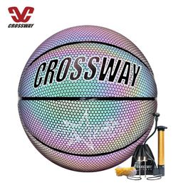 Glowing Reflective Basketball ball for Night Training Sports Official Size 7 PU Rainbow Wearresistant Holographic Luminous Flashi2906331