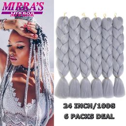 6 Bundle Braiding Hair 24 Inch Synthetic Jumbo Box Braids Afro Hair for Braids Pure/Ombre Color Silver Grey Fake Hair 240426