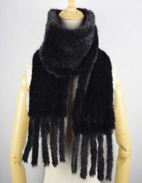 Hand Knitted Mink Hair Scarf Genuine Mink Hair Neck Warmer for Women Fashion Real Fur Scarf with Fringes7105217