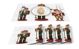 46pcs Set Table Mats Nutcracker Soldier Printed Cotton Linen Table Napkin Kitchen Accessories Home Party Decorative Placemats T203316724