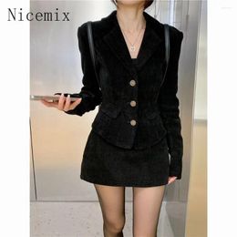 Work Dresses Black Corduroy Waist Slim Small Suit Coat Autumn And Winter Temperament Set Hip Wrap Short Skirt Two Piece Women Outfits