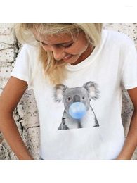 Women's T Shirts Koala Chewing Gum Print Women Shirt Summer Harajuku Pink Bubble Girls Hipster Tee Kawaii Cute Tops Tshirts