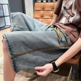 Mens Loose Baggy Denim Short Men Jeans Fashion Streetwear Hip Hop Knee Length Cargo Shorts Pocket Male Pants B21 240417