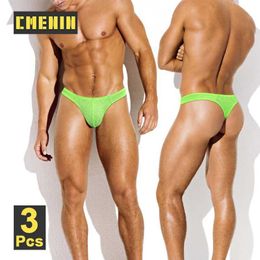 Underpants CMENIN 3Pcs nylon mesh breathable mens thong sexy low hanging single underwear girly bikini athlete trap Q240430