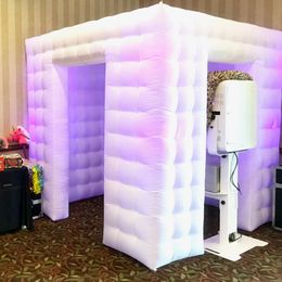 Attractive black led inflatable photo booth with double doors,portable photobooth enclosure,white cube tent for sale 5mLx5mWx3.5mH (16.5x16.5x11.5ft)