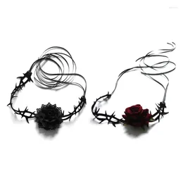 Chains Red Flower Rose Choker Girl Gothic Lolita-Black Lace Collar Necklace Dropship
