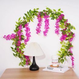 Decorative Flowers 1.9M Wisteria Artificial Flower Vine Wreath Wedding Arch Decoration Fake Plant Leaf Rattan Trailing Ivy Wall