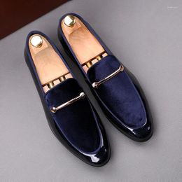 Casual Shoes Korean Design Men's Fashion Wedding Party Wear Velvet Leather Slip On Smoking Slippers Breathable Loafers Black Blue Shoe