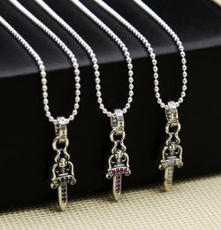 Brand new 925 sterling silver vintage American handmade designer Jewellery antique silver sword necklace pendant with CZ 3 Colours h6030458