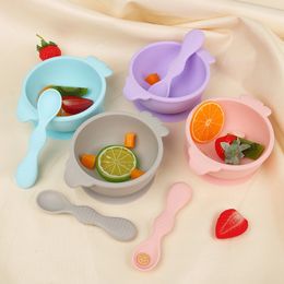 Baby Feeding Food Grade Silicone Food Supplement Bowl Baby Cutlery Set With Spoon Suction Cup Drop Resistant Kids Feeding Tableware Silicone Bowl