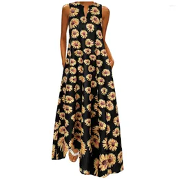Casual Dresses V Sleeveless Dress Women Neck Daily Vintage Maxi Plus Sunflower Black Suits For Size Two Piece Formal