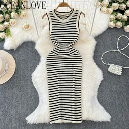 Casual Dresses OCEANLOVE Long Stripes Sleeveless Spring Summer Knitted Korean Fashion Vestidos Mujer Vintage Sexy Women Dress