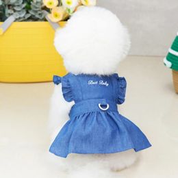 Pet Dog Princess Dress Puppy Denim Skirt With Draw Ring Spring Summer Dogs Flying Sleeves For Small Medium 240425