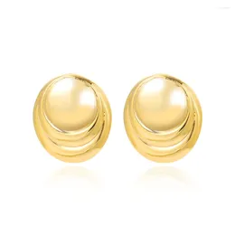 Stud Earrings Charms 18k Gold Plated Smooth Geometric Waterproof Metal Big Round For Women Girls Party Accessories