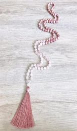 Rhodonite RoseQuartz Necklace 108 Mala Beads Necklace Hand Knotted Necklaces Taeesl Necklaces Prayer Meditation Beads270i2073934