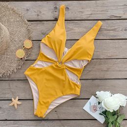 Women's Swimwear Sexy Cut Out One Piece Swimsuit Women Solid Push Up Ladies Slimming Beachwear 2024 Summer Holiday Trendy Female Clothes