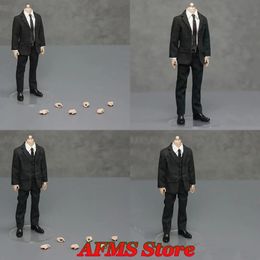 Manipple Studio 1/12 Skala män kropp svart randdräkt med ersätta händer passar 6 shf mafex manlig huvud skulptur action figur docka 240417