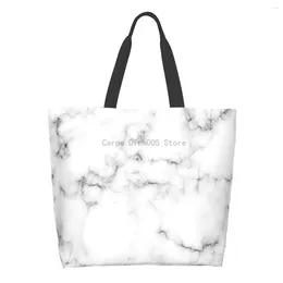 Shopping Bags Women Shoulder Bag White Marble Texture Large Capacity Grocery Tote For Ladies