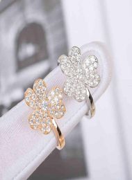 European and American luxury full diamond flower ring ladies classic 925 silver goldplated fashion brand jewelry gift3275409