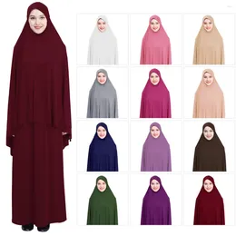 Ethnic Clothing Ramadan Eid Hooded Khimar Abayas 2 Pieces Set Muslim Women Prayer Garment Clothes Islamic Hijab Dress Abaya Robe Gown